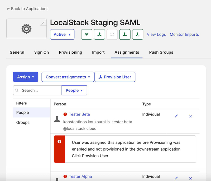 Provisioning existing users in Okta